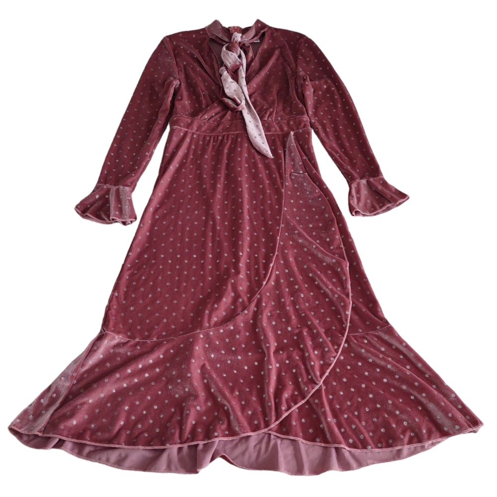 Chicwish Size Small Velour Ruffle Metallic Polka Dot V-Neck Wrap Dress